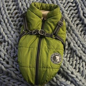 Dog Jacket L olive green quilted puffer fleece lined adjustable harness 🐕🐾
